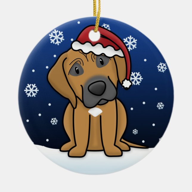 Kawaii Cartoon Rhodesian Ridgeback Christmas Ceramic Ornament (Front)