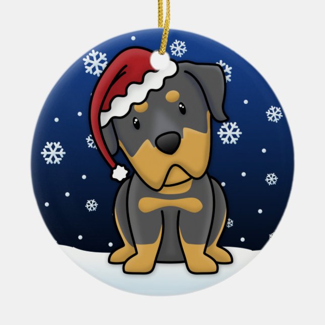 Kawaii Cartoon Rottweiler Christmas Ceramic Ornament (Front)