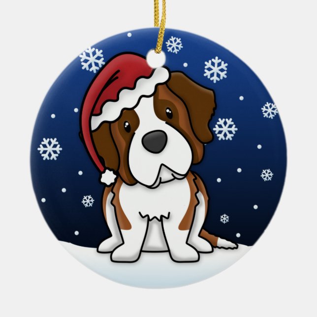 Kawaii Cartoon Saint Bernard Christmas Ornament (Front)