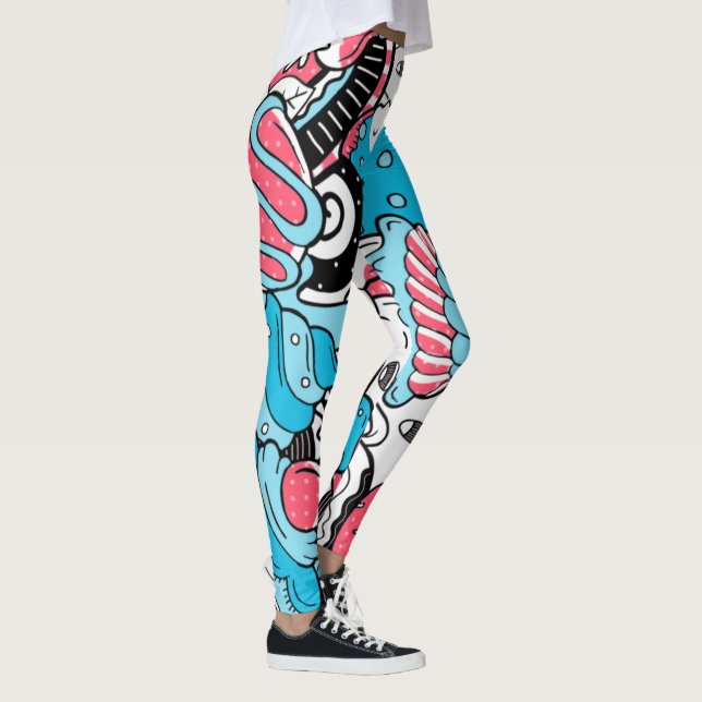 Kawaii Cartoon Style Dessert Name & Initial Kids  Leggings (Right)