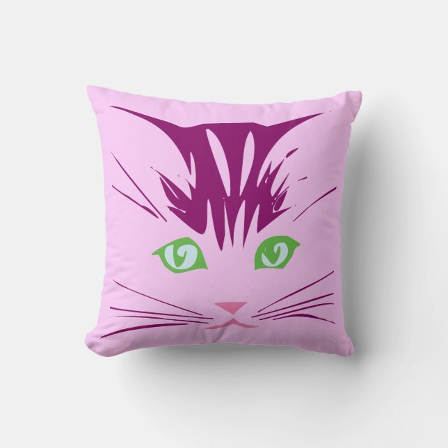 Kawaii Cartoon Sweet Cute Kitty Cat Face Throw Pillow (Front)