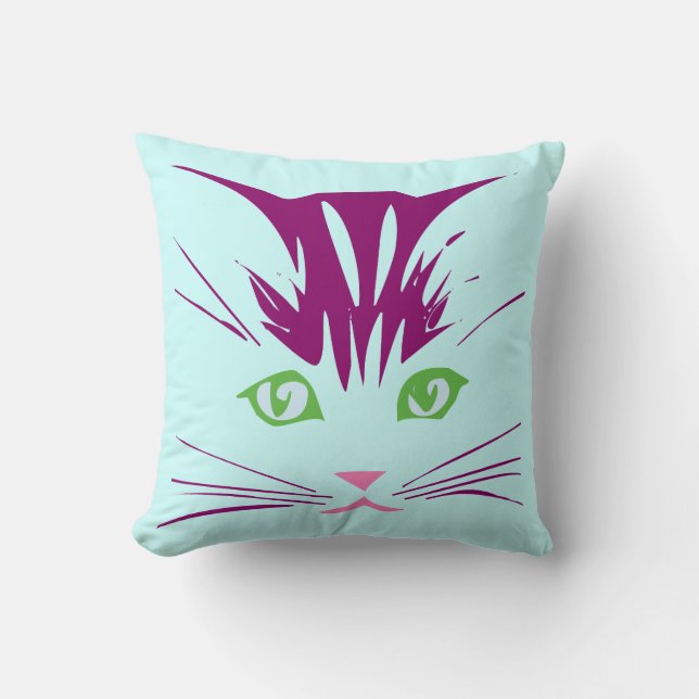 Kawaii Cartoon Sweet Cute Kitty Cat Face Throw Pillow (Front)