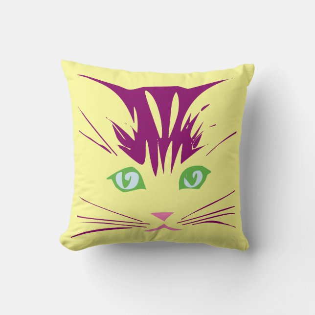 Kawaii Cartoon Sweet Cute Kitty Cat Face Throw Pillow (Front)
