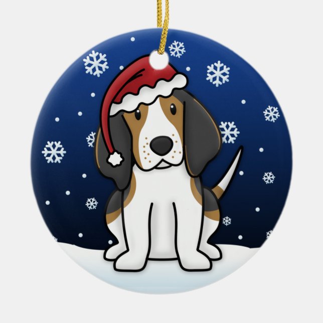 Kawaii Cartoon Treeing Walker Coonhound Christmas Ceramic Ornament (Front)