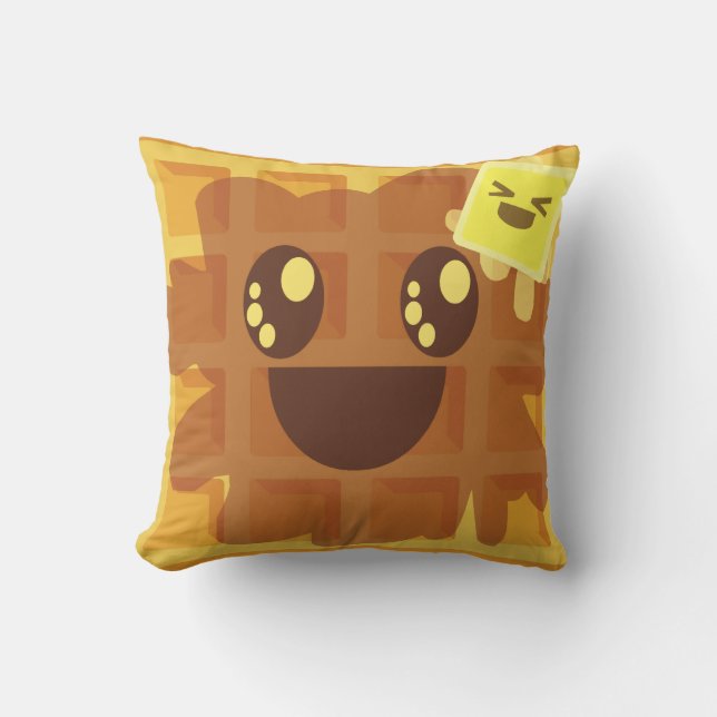 Kawaii Cartoon Waffle Butter Syrup Cute Breakfast Throw Pillow (Front)