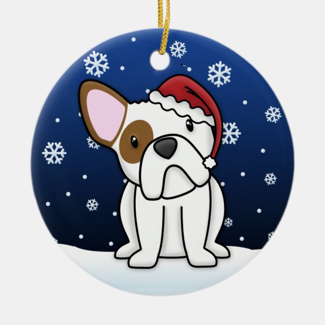 Kawaii Cartoon WB Bulldog Christmas Ceramic Ornament (Front)