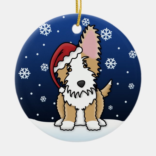 Kawaii Cartoon Wire Portuguese Podengo Christmas Ceramic Ornament (Front)