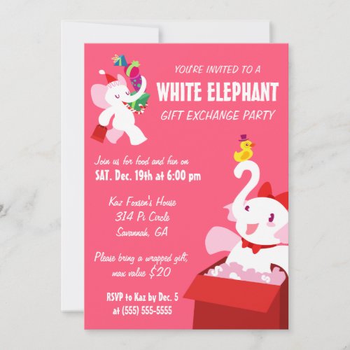 Kawaii Cartoon X_mas White Elephant Party Invitation