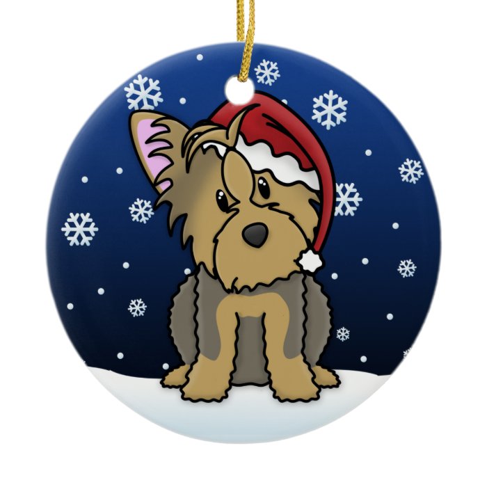 Kawaii Cartoon Yorkie Christmas Ornament