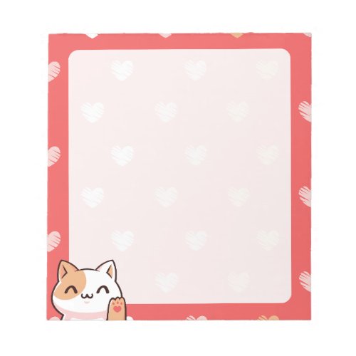 Kawaii Cat and Hearts Notepad