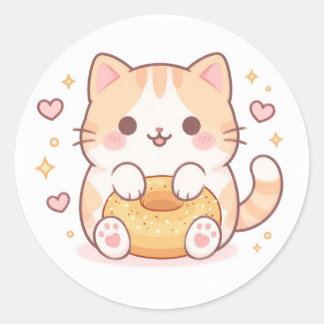 Kawaii cat bagel classic round sticker