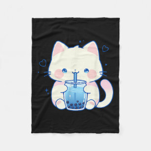 Kawaii Cat Boba Japanese Cute Aesthetic Anime Girl Fleece Blanket