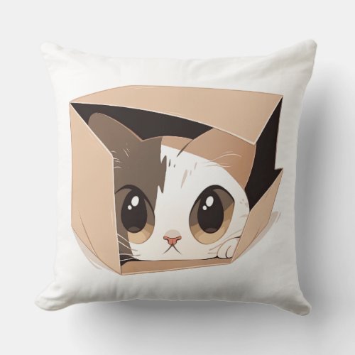 Kawaii Cat Box  Japanesee Anime Style Throw Pillow