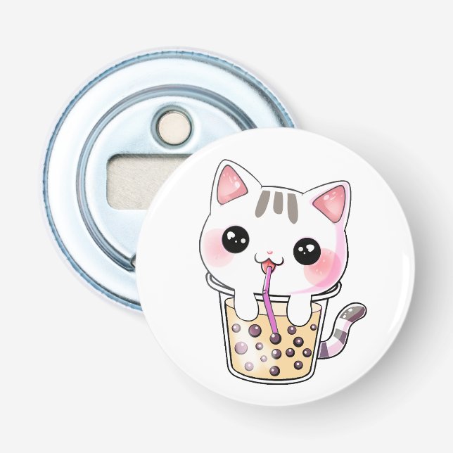 Kawaii cat bubble tea bottle opener (Front)