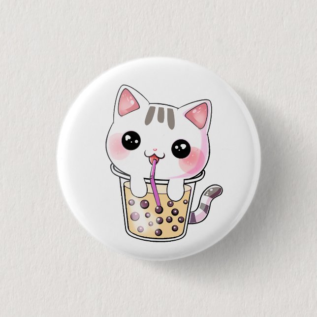 Kawaii cat bubble tea button (Front)