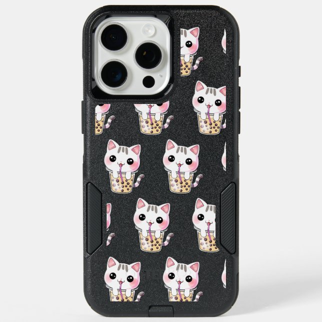 Kawaii cat bubble tea iPhone 15 pro max case (Back)