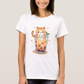 Kawaii Cat Bubble Tea Pastel T-Shirt