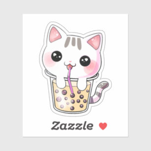 Kawaii cat bubble tea sticker