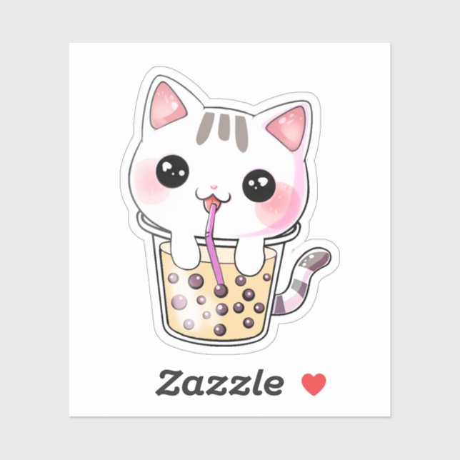 Kawaii cat bubble tea sticker (Sheet)