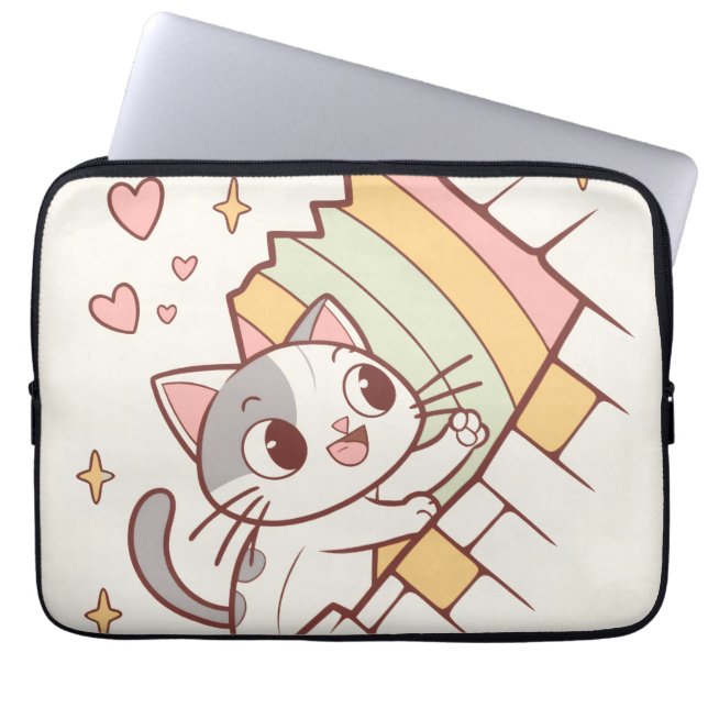 Kawaii Cat Bursting Through Laptop Cases |cute  (Front)