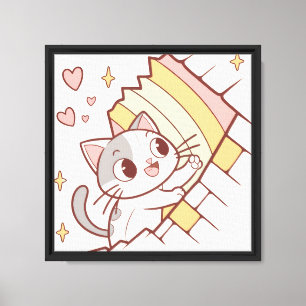 Kawaii Cat Bursting Through Wall Cute Cartoon Ca Canvas Print