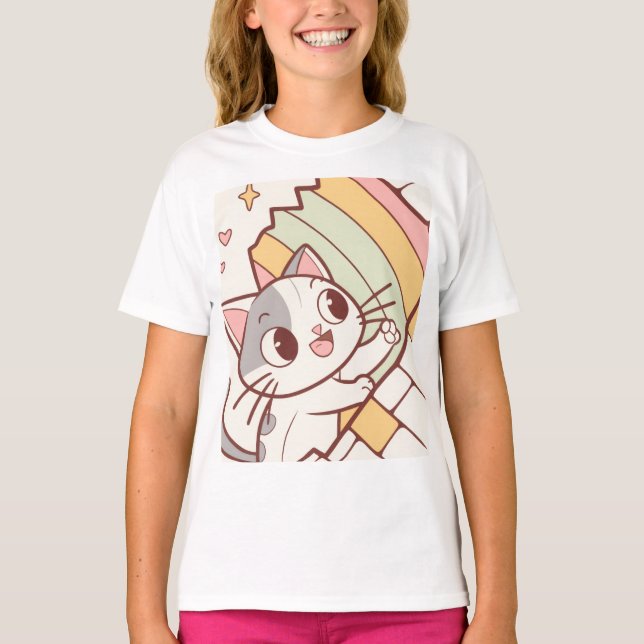 Kawaii Cat Bursting Wall clock cute  T-Shirt (Front)