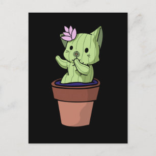 Kawaii Cat Cactus Gardening Cute Kitten Postcard
