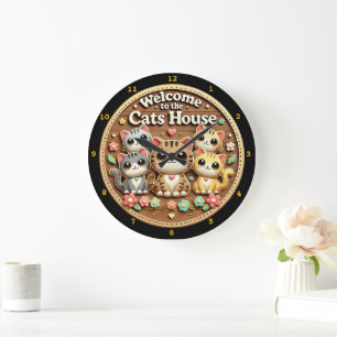 Kawaii Cat Clock Welcome Home