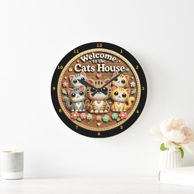 Kawaii Cat Clock Welcome Home (Home)