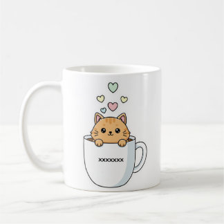 Kawaii Cat & Coffee Hearts Illustration Coffee Mug