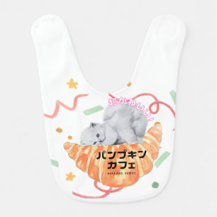 Kawaii Cat & Croissant – Harajuku Aesthetic Baby Bib