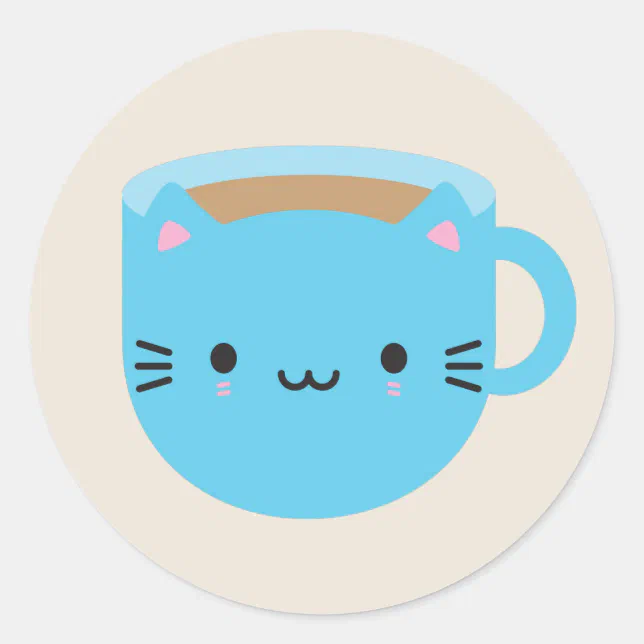 Kawaii Cat Cup of Tea Classic Round Sticker | Zazzle