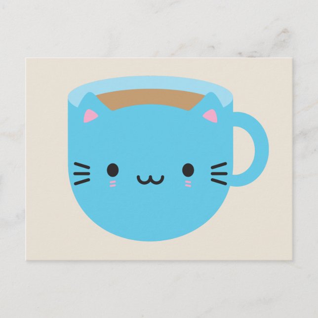Kawaii Cat Cup of Tea Postcard (Front)