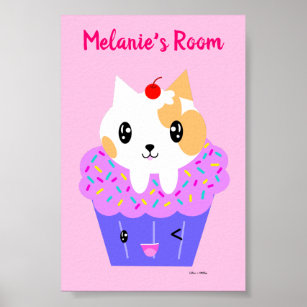 Kawaii Cat Cupcake Drawing Customized Poster