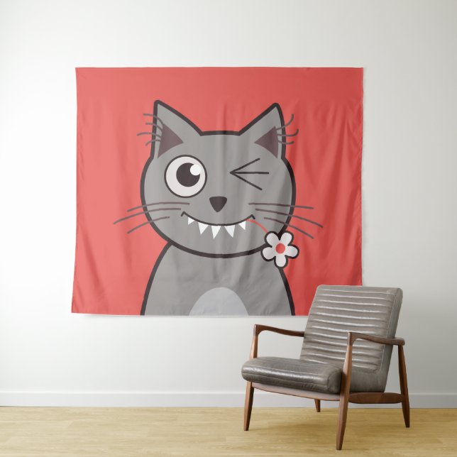 Kawaii cat cute cartoon kitty tapestry (In Situ (Horizontal))