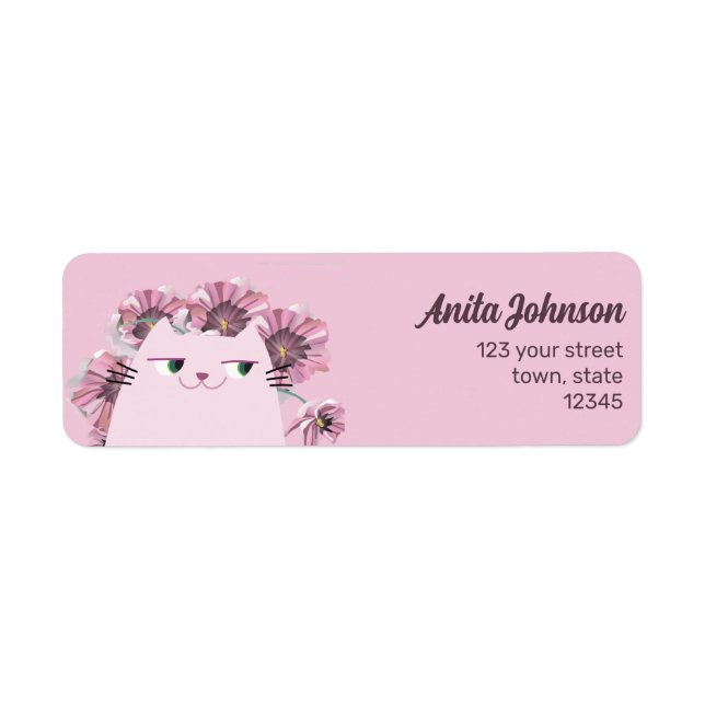 Kawaii Cat Cute Pink Return Address Label (Front)