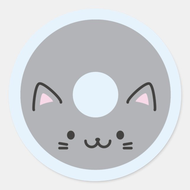 Kawaii Cat Donut Classic Round Sticker (Front)