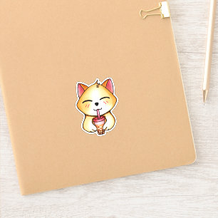 kawaii cat drinking Boba Milk tea Sticker