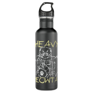 Kawaii Cat Drummer Heavy Meow Metal Music Lover Ro Stainless Steel Water Bottle
