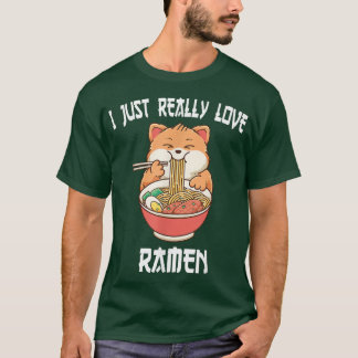 Kawaii cat eat ramen Japanese Anime Noodles  T-Shirt