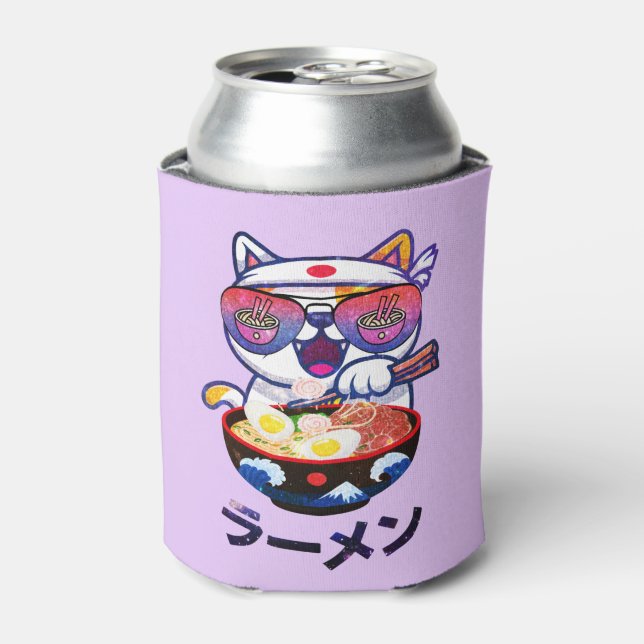 Kawaii Cat Eating Ramen – Cute Japanese Noodles Can Cooler (Can Front)