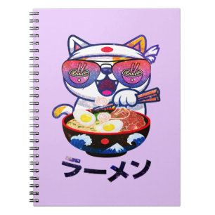 Kawaii Cat Eating Ramen – Cute Japanese Noodles Notebook