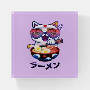 Kawaii Cat Eating Ramen – Cute Japanese Noodles Paperweight