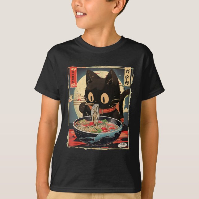 Kawaii Cat Eating Ramen Noodles Anime Gift Girls T T-Shirt (Front)
