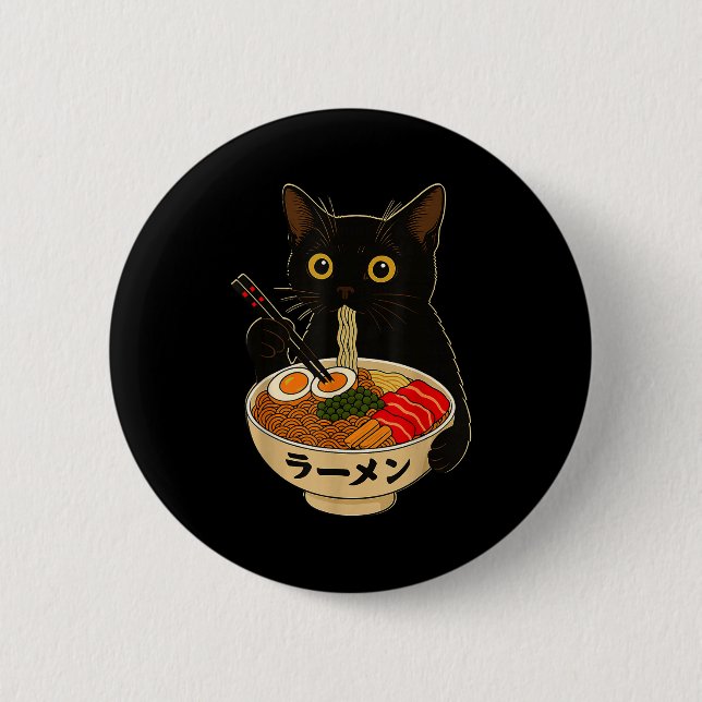 Kawaii Cat Eating Ramen Noodles Funny Anime Gift G Button (Front)