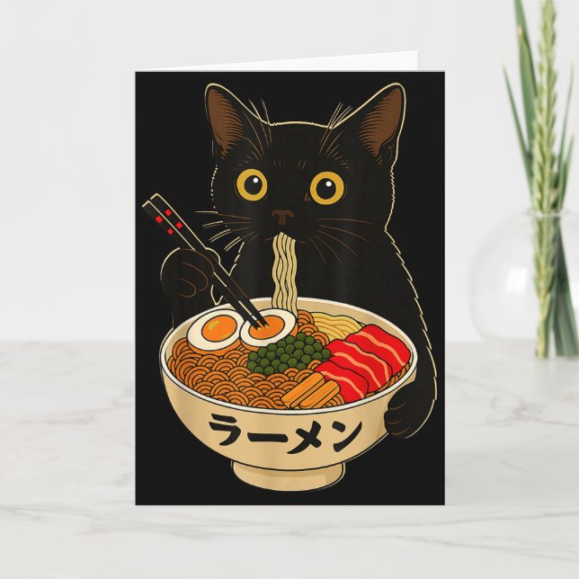 Kawaii Cat Eating Ramen Noodles Funny Anime Gift G Card (Front)