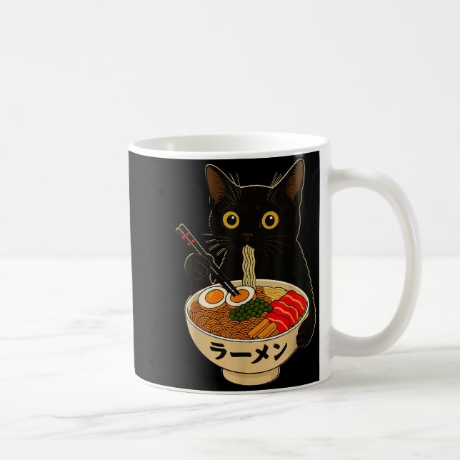 Kawaii Cat Eating Ramen Noodles Funny Anime Gift G Coffee Mug (Right)