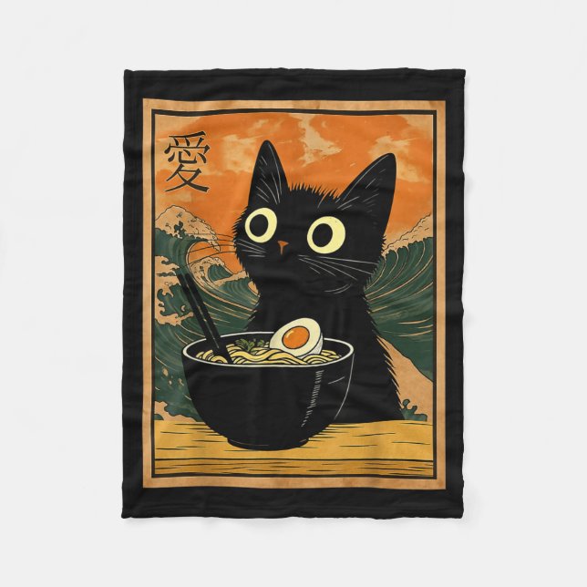 Kawaii Cat Eating Ramen Noodles Funny Anime Gift G Fleece Blanket (Front)