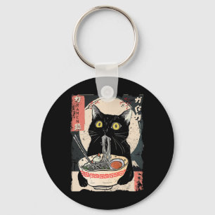 Kawaii Cat Eating Ramen Noodles Funny Anime Gift G Keychain