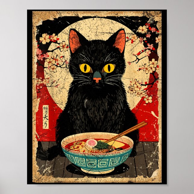 Kawaii Cat Eating Ramen Noodles Funny Anime Gift G Poster (Front)